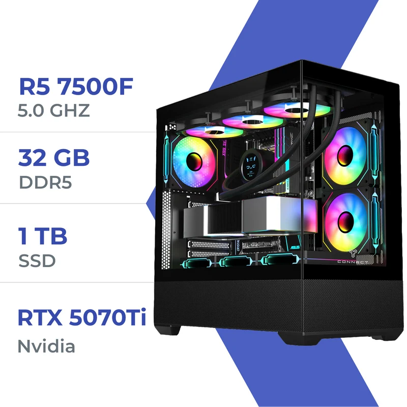 PC Gamer Techspace R5 7500F/1TB SSD/32GB/RTX 5070 Ti 16GB