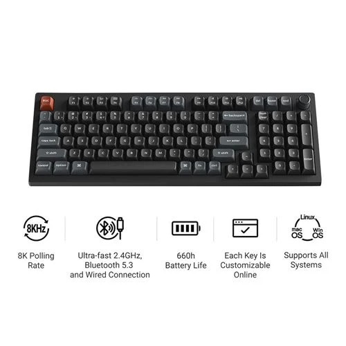 Teclado Keychron V5 Ultra 8K Mecánico Inalámbrico 96% - Negro