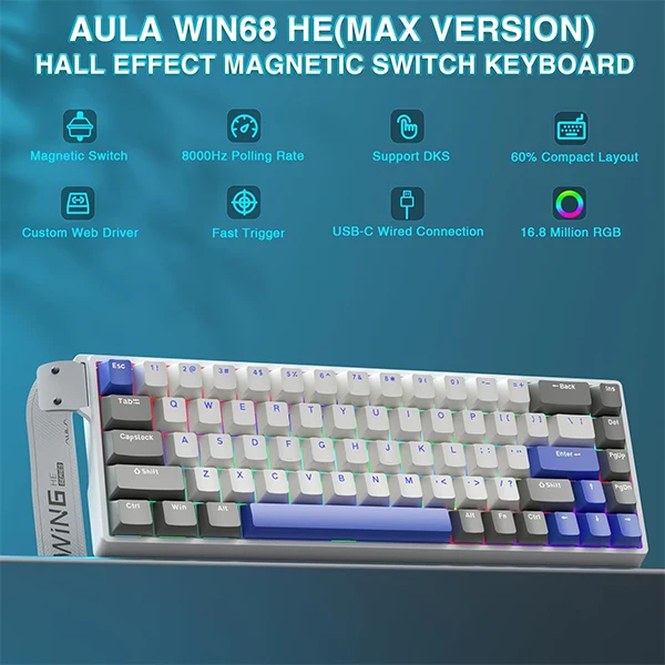AULA WIN68 HE MAX Grey&White&Blue (Magnetic Switch)