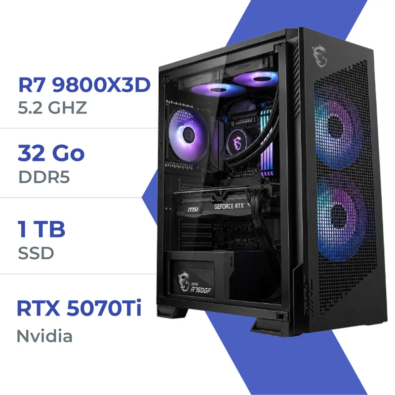 PC Gamer Techspace R7 9800X3D /1TB SSD/32GB/RTX 5070Ti