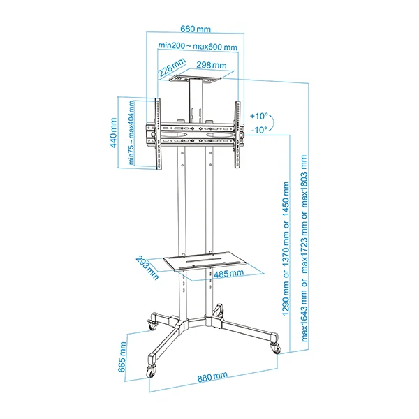 Tooq FS1470M-B Support TV à Roulettes 37-70"