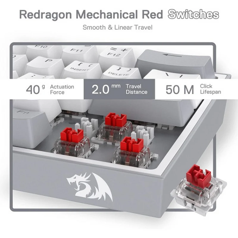 Redragon K616 Fizz PRO 60% Wireless RGB Red Switches (White/Gray)