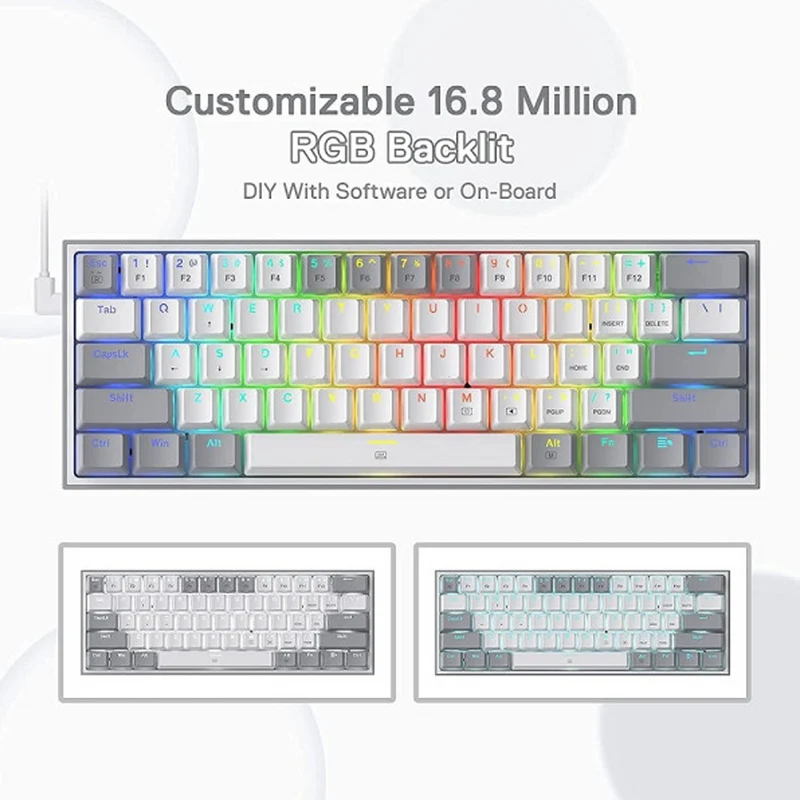 Redragon K616 Fizz PRO 60% Wireless RGB Red Switches (White/Gray)