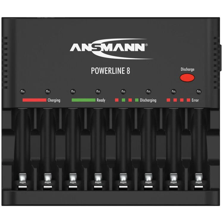 Cargador Ansmann Powerline 8 bahías para AA / AAA NiMH recargables (Negro)
