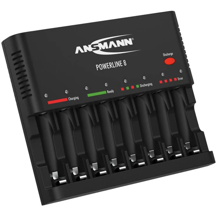 Cargador Ansmann Powerline 8 bahías para AA / AAA NiMH recargables (Negro)
