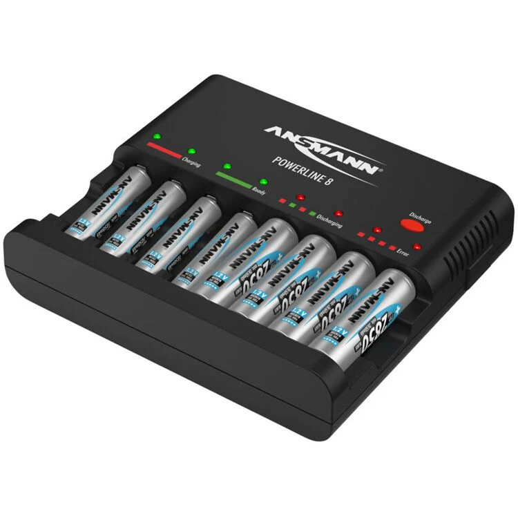 Cargador Ansmann Powerline 8 bahías para AA / AAA NiMH recargables (Negro)