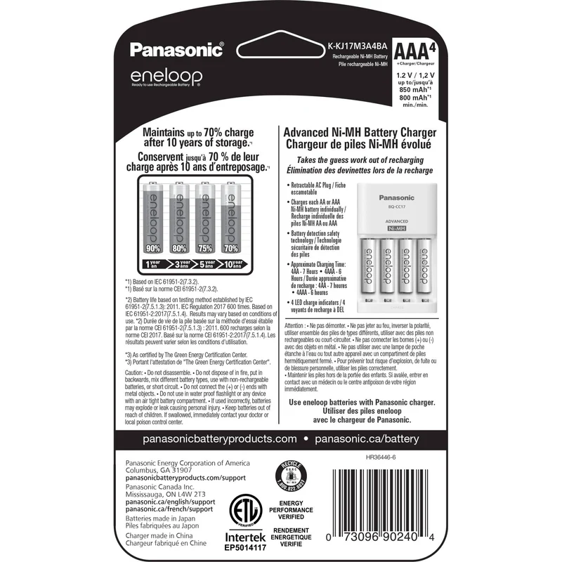 Cargador Panasonic eneloop Kit con 4-Pack AAA Ni-MH