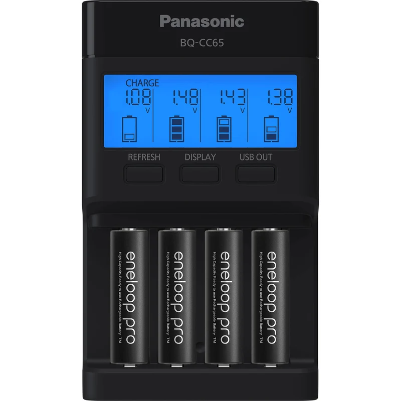 Cargador Panasonic BQ-CC65 Quick con 4 AA eneloop pro