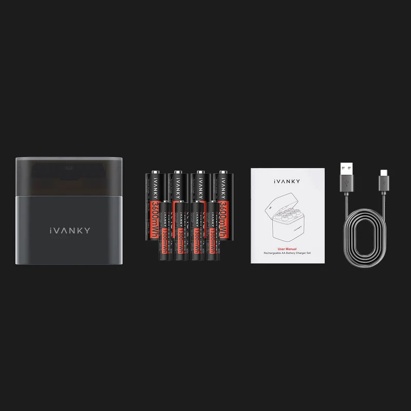 Cargador iVANKY Portable Charging Case con 4-Pack AAA y 4-Pack AA recargables Lithium-Ion