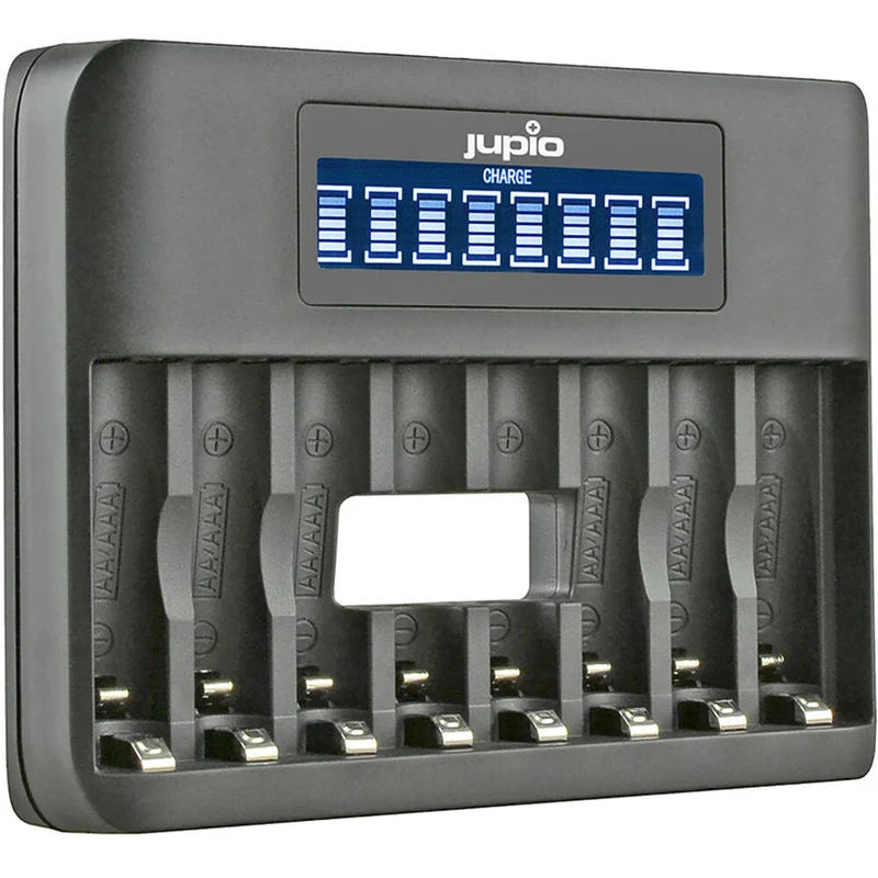 Cargador Jupio 8-Slot USB Octo con LCD para recargables AA y AAA