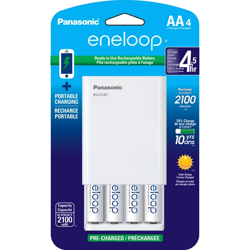Cargador Panasonic Four Position eneloop Mobile Boost Kit con (AA, 4-Pack)