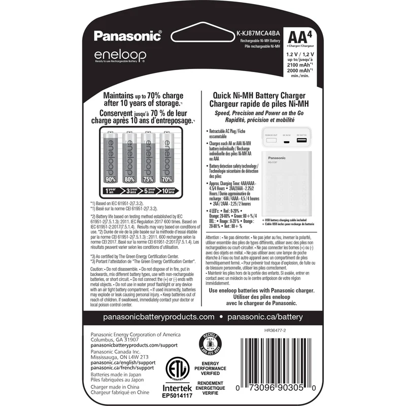 Cargador Panasonic Four Position eneloop Mobile Boost Kit con (AA, 4-Pack)