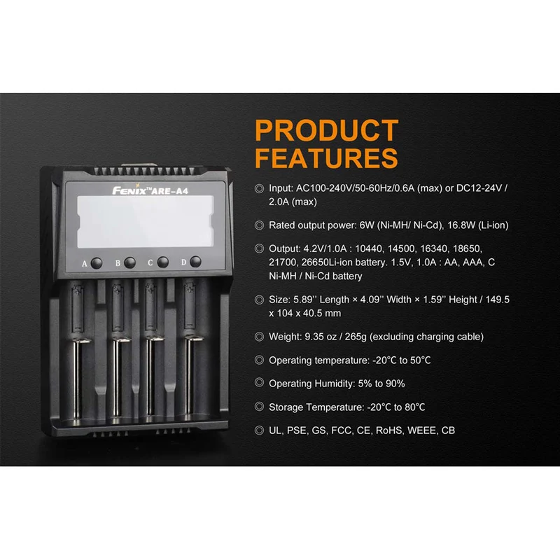 Cargador Fenix Flashlight ARE-A4