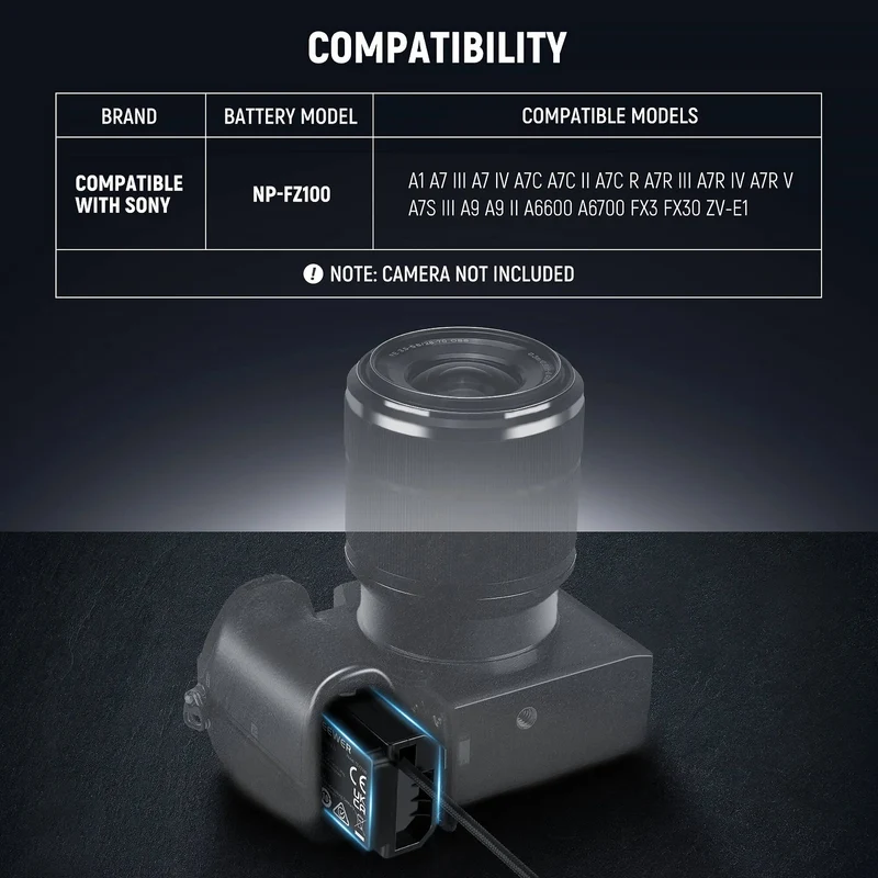 Adaptador de Corriente Neewer USB-C to NP-FZ100 Dummy (2.3')