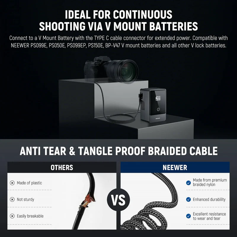 Adaptador de Corriente Neewer USB-C to NP-FZ100 Dummy (2.3')