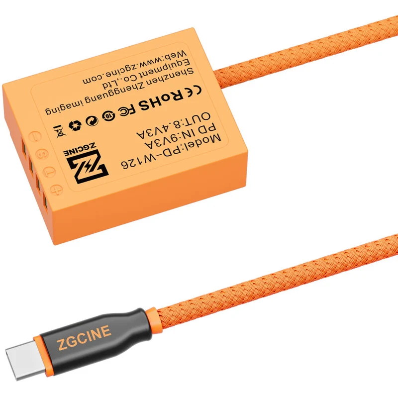 Adaptador de Corriente ZGCINE PD-W126 USB-C to NP-W126 Braided Dummy Cable (23.6")