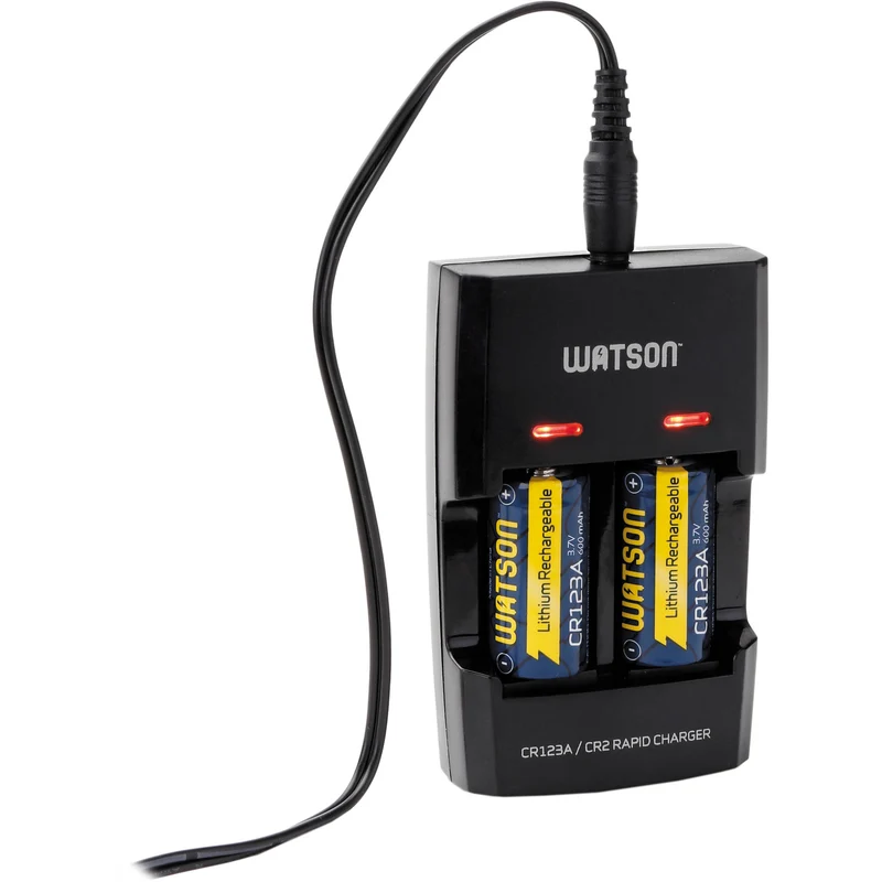 Cargador Watson Dual rápido para 3.7V CR123A y CR2 Lithium con 2 CR123A