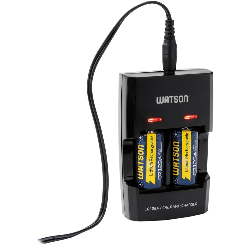 Cargador Watson Dual rápido para 3V CR123A y CR2 Lithium con 2 CR123A