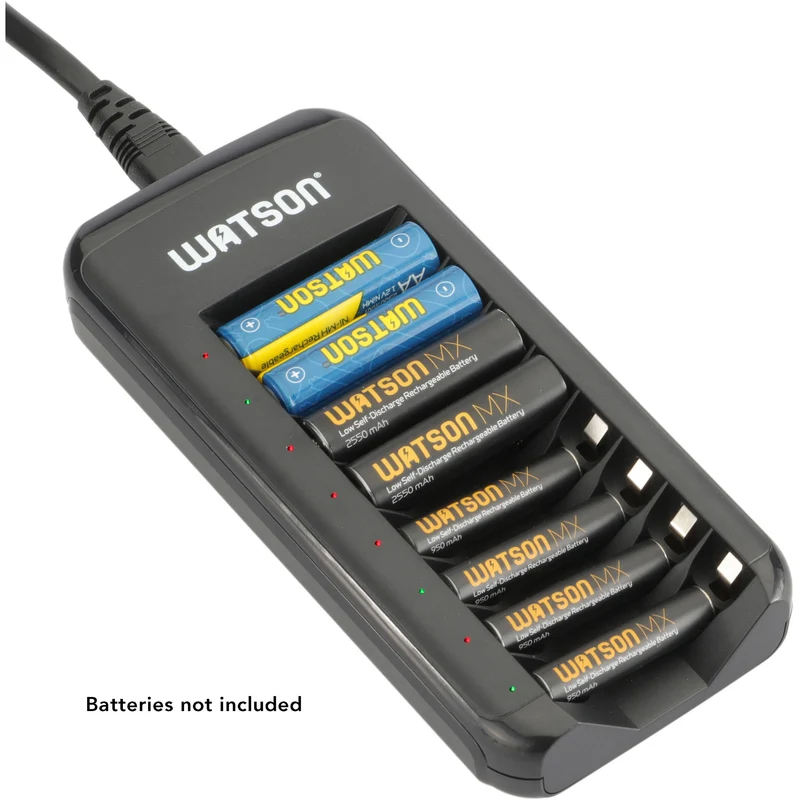 Cargador Watson 8 bahías para AA, AAA, y NiMH