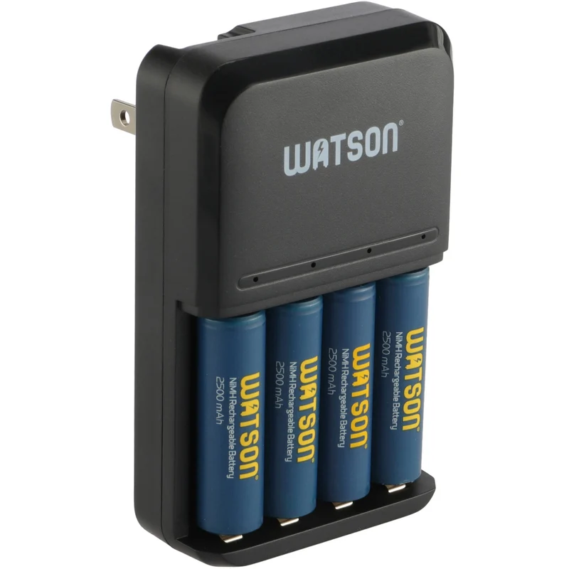 Cargador Watson 4 bahías para AA/AAA con 4-Pack AA NiMH recargables