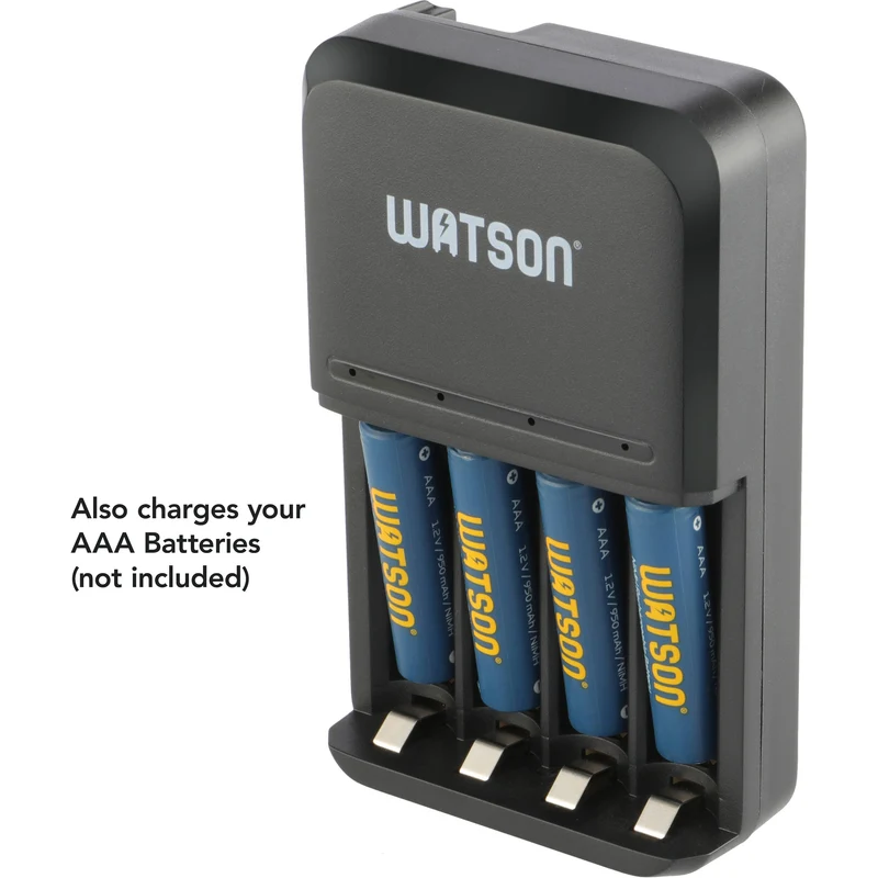 Cargador Watson 4 bahías para AA/AAA con 4-Pack AA NiMH recargables