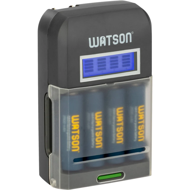 Cargador Watson 4 bahías rápido con LCD y 4 AA NiMH (2500mAh)