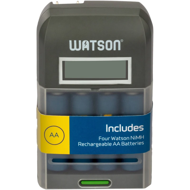 Cargador Watson 4 bahías rápido con LCD y 4 AA NiMH (2500mAh)