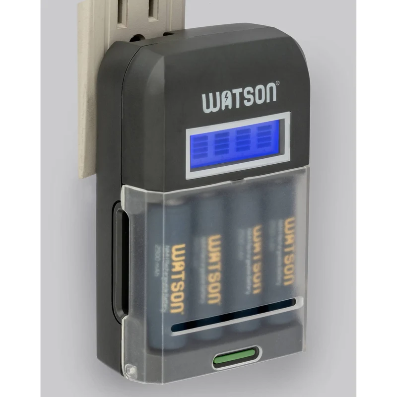 Cargador Watson 4 bahías rápido con LCD y 4 AA NiMH (2500mAh)