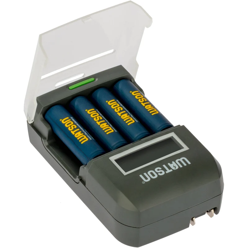 Cargador Watson 4 bahías rápido con LCD y 4 AA NiMH (2500mAh)
