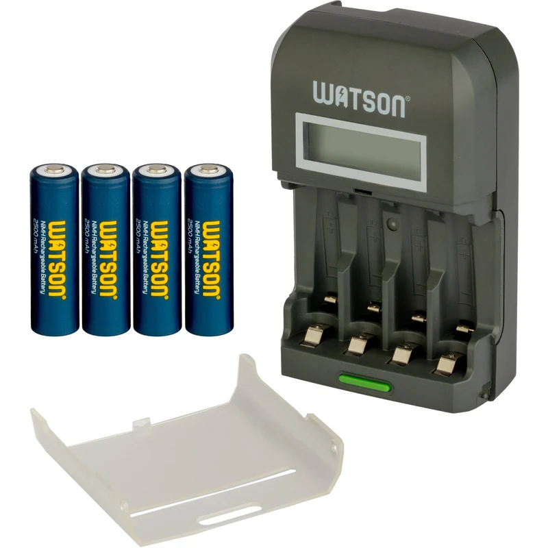 Cargador Watson 4 bahías rápido con LCD y 4 AA NiMH (2500mAh)