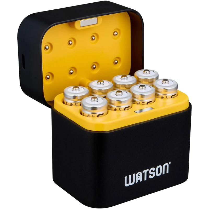 Cargador Watson recargables AA Lithium-Ion con 8 bahías (8-Pack, 3600mWh)