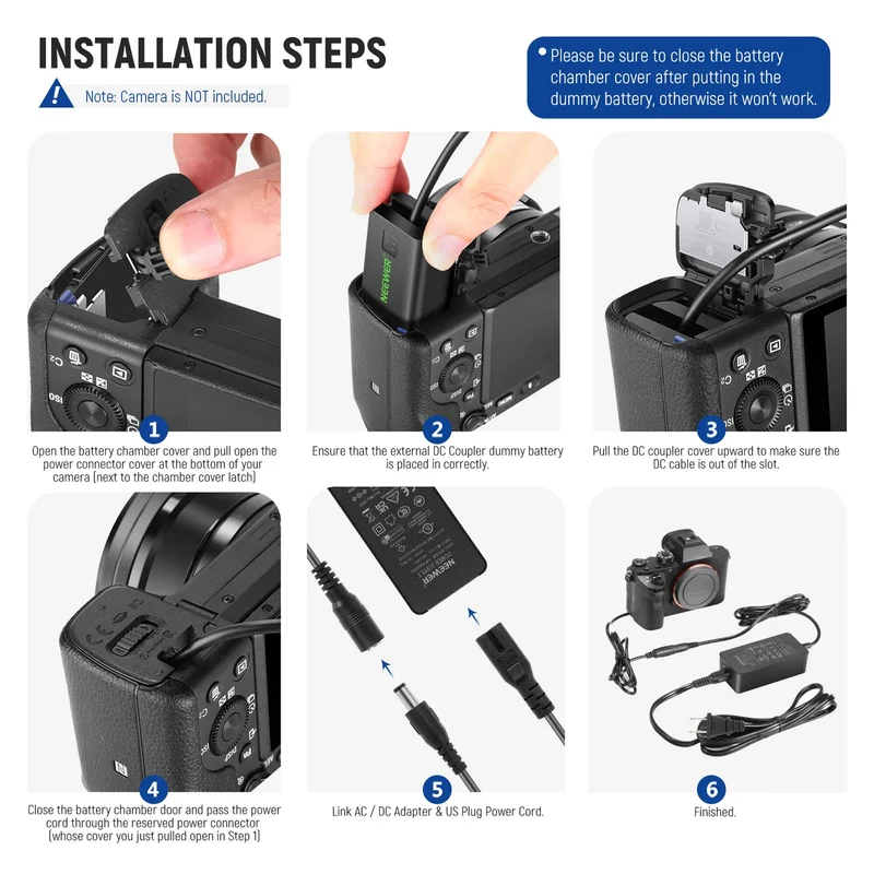 Adaptador de Corriente Neewer Sony NP-FW50 Dummy AC Kit