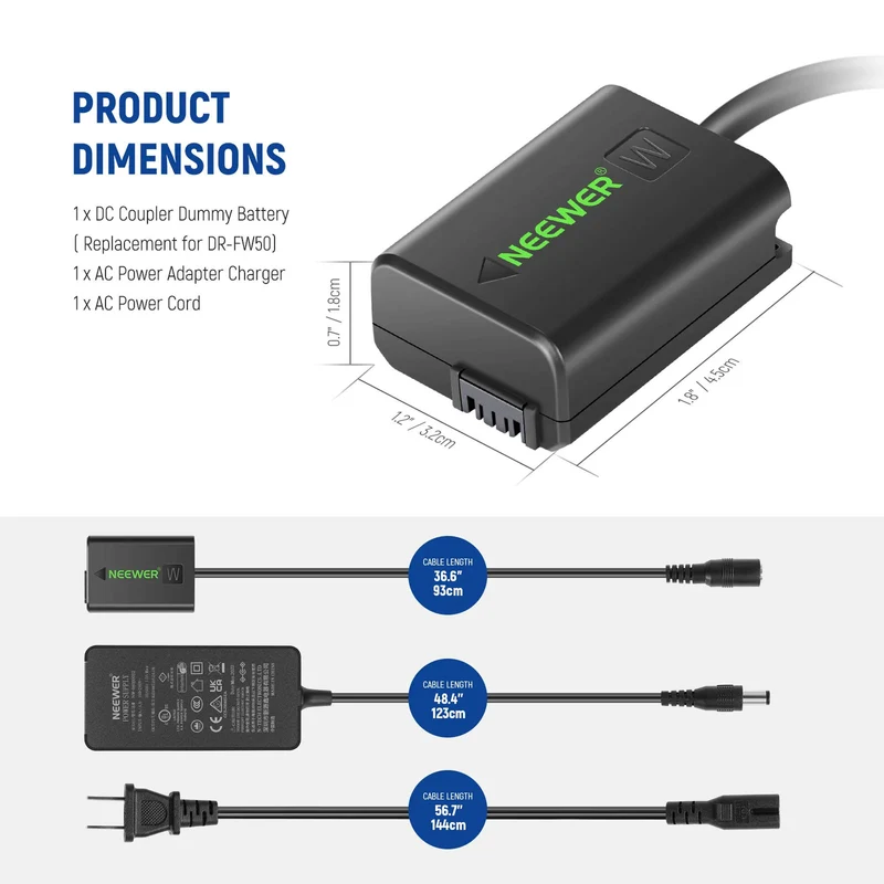 Adaptador de Corriente Neewer Sony NP-FW50 Dummy AC Kit