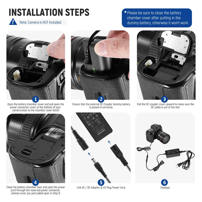 Adaptador de Corriente Neewer LP-E6 Dummy y Kit