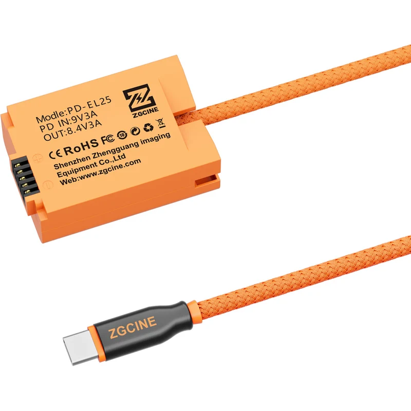 Adaptador de Corriente ZGCINE USB-C to EN-EL25 Braided Dummy Cable