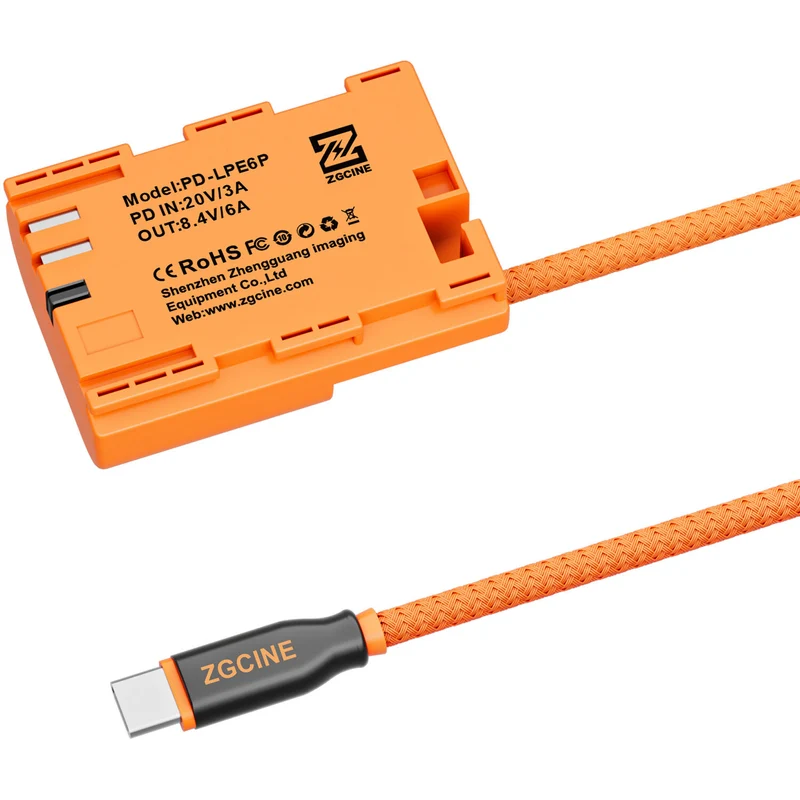 Adaptador de Corriente ZGCINE PD-LPE6P USB-C to LP-E6P Braided Dummy Cable (23.6")