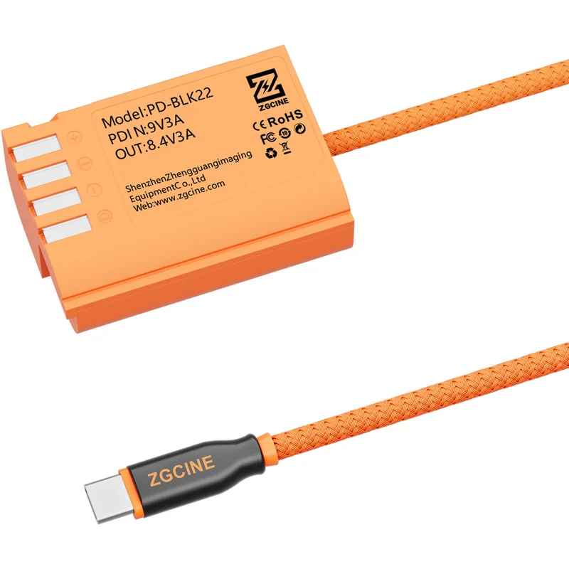 Adaptador de Corriente ZGCINE PD-BLK22 USB-C to DMW-BLK22 Braided Dummy Cable (23.6")