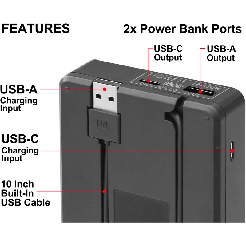 Cargador Vidpro VDL-69 Dual Bay LCD con Power Bank para Olympus BLS1 y BLS5