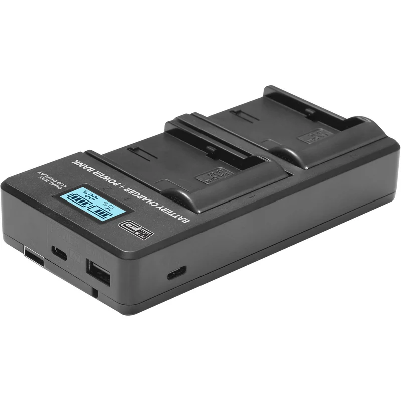 Cargador Vidpro VDL-69 Dual Bay LCD con Power Bank para Olympus BLS1 y BLS5