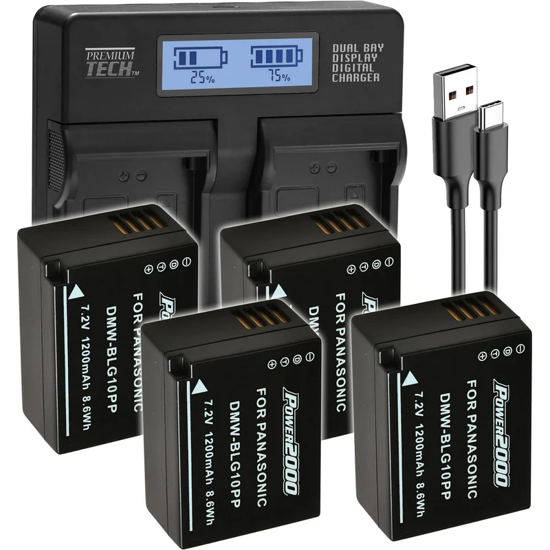 Cargador Power2000 4 x Panasonic DMW-BLG10PP-Type & Dual-Bay LCD Kit