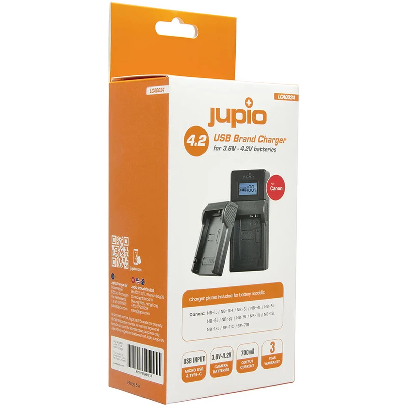 Cargador Jupio USB Kit para Select Canon (3.6 to 4.2V)