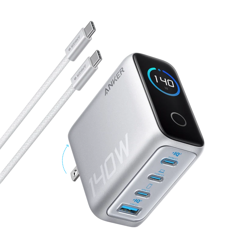 Cargador Anker 140W 3 Puertos USB-C y 1 Puerto USB-A con Cable USB-C