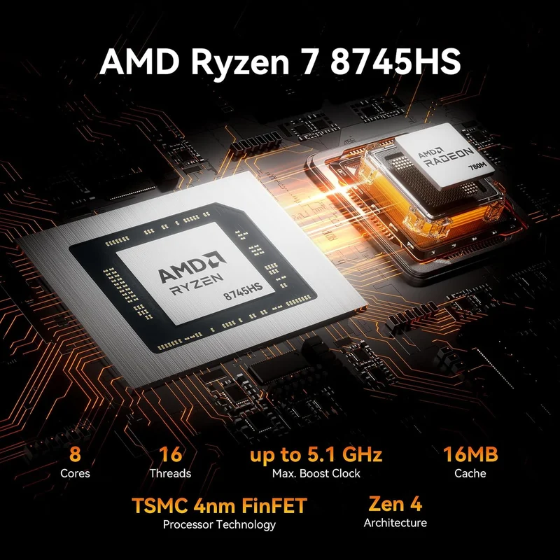 Mini PC GEEKOM A8 Max 16 GB RAM 1 TB SSD, con Ryzen 7 8745HS