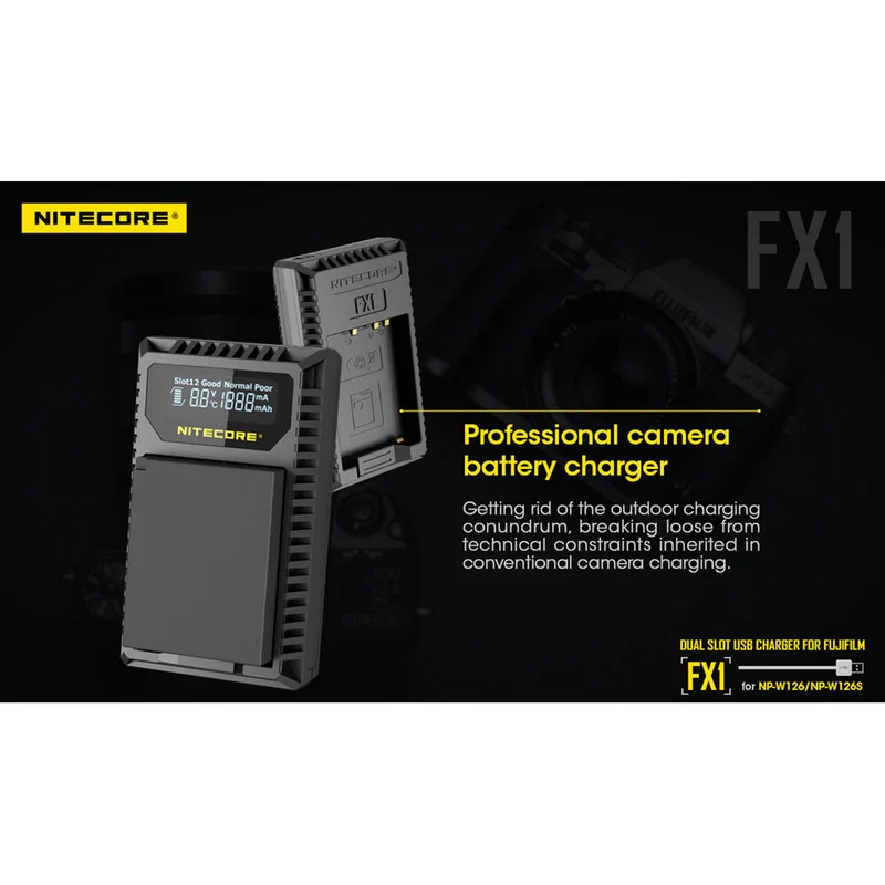 Cargador Nitecore FX1 Dual-Slot USB Travel para FUJIFILM NP-W126 & NP-W126S