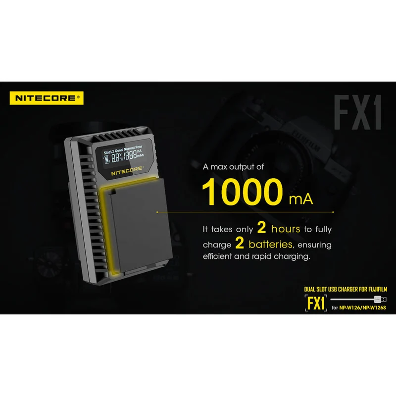 Cargador Nitecore FX1 Dual-Slot USB Travel para FUJIFILM NP-W126 & NP-W126S