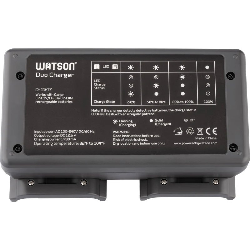 Cargador Watson Duo para Canon LP-E19, LP-E4, y LP-E4N