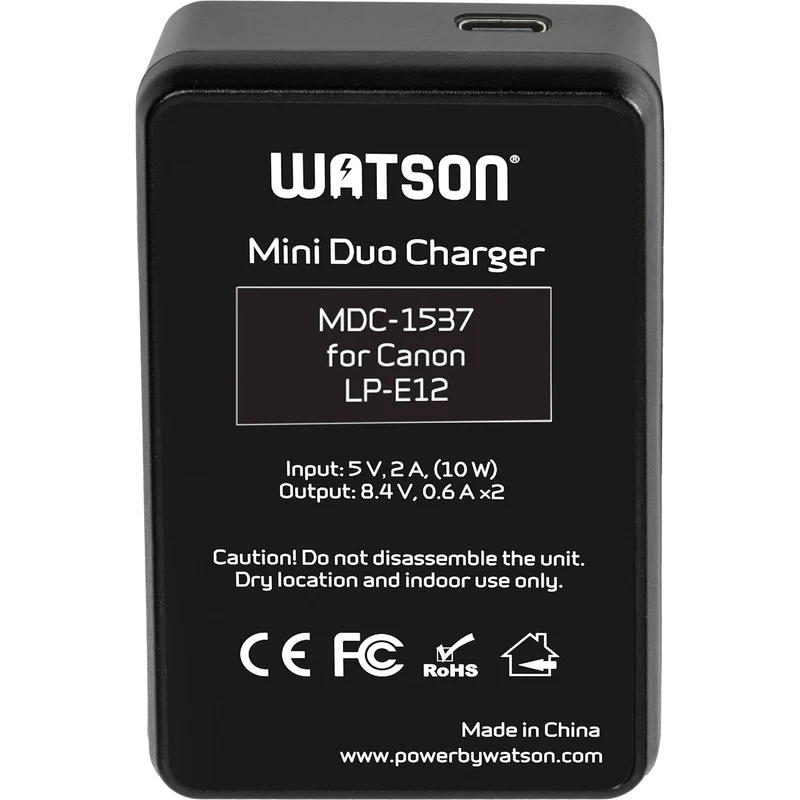 Cargador Watson Mini Duo USB-C para Canon LP-E12