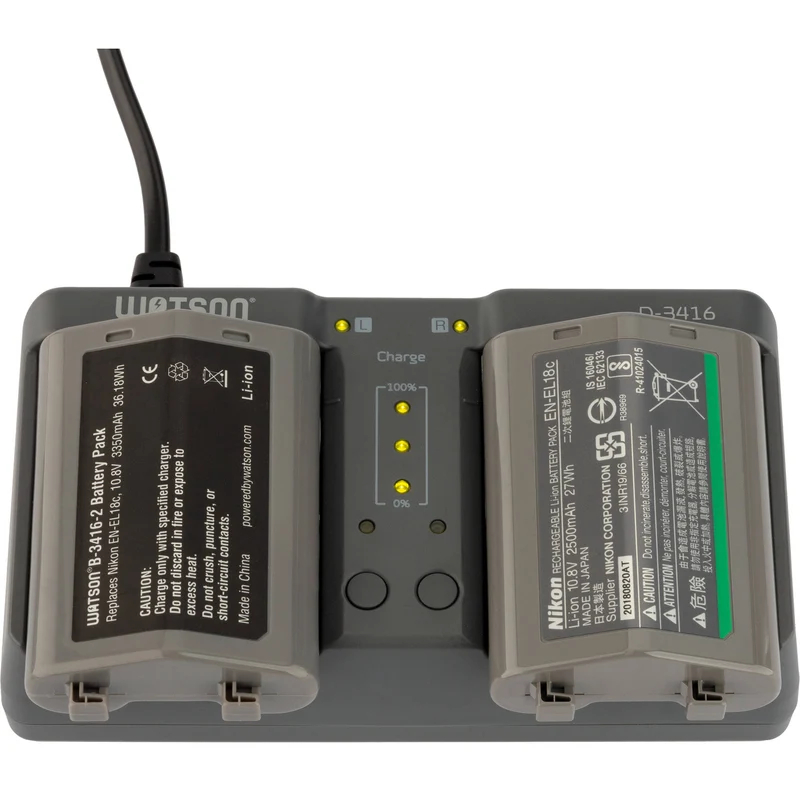 Cargador Watson Duo para EN-EL18, EN-EL18a, EN-EL18b, y EN-EL18c y EN-EL4-Series recargables