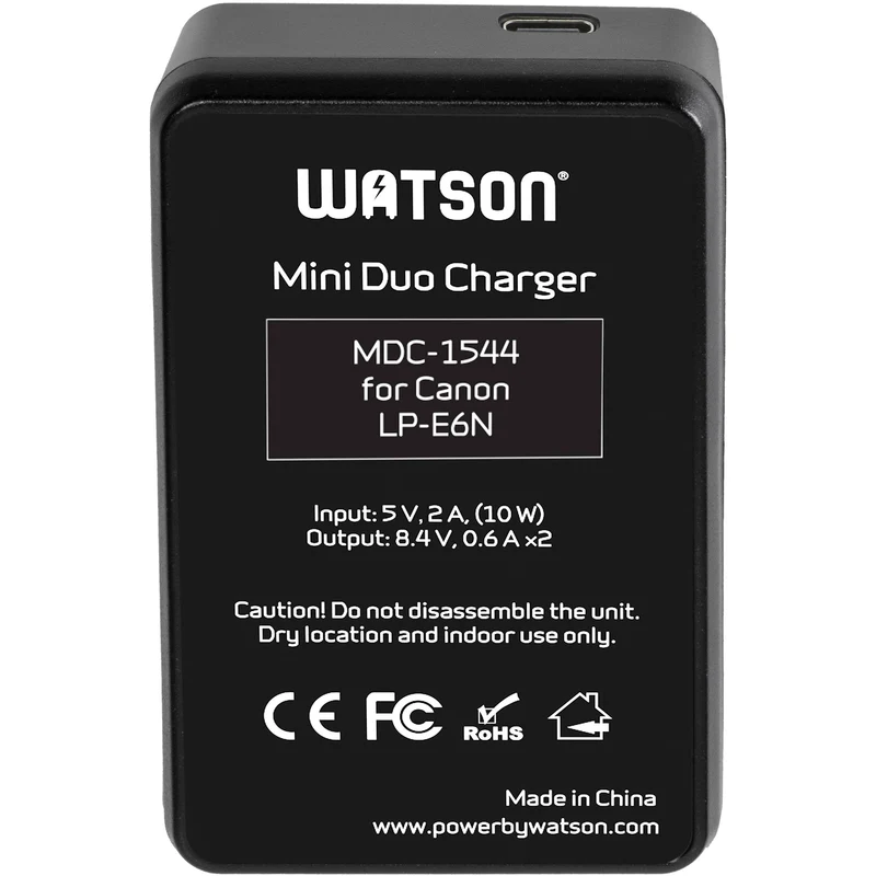 Cargador Watson Mini Duo USB-C para Canon LP-E6, LP-E6N, y LP-E6NH