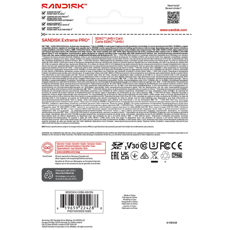 Tarjeta SanDisk 128GB Extreme PRO UHS-I SDXC (3-Pack)